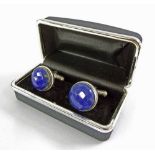 Pair of lapis lazuli cufflinks, stamped 925, cased