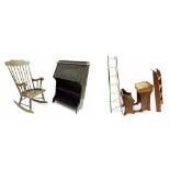 Miscellaneous furniture to include a Windsor rocking chair, child's desk, fall front secretaire,