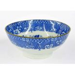 Early 19th century English pearl ware circular footed bowl, decorated with pagoda scenes, 9"