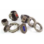 Bedouin Jewellery - white metal bangles, including hinged slave and stone set examples (11)