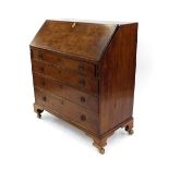 George III mahogany bureau, the fall-front with a brass hinged escutcheon and inlaid with boxwood