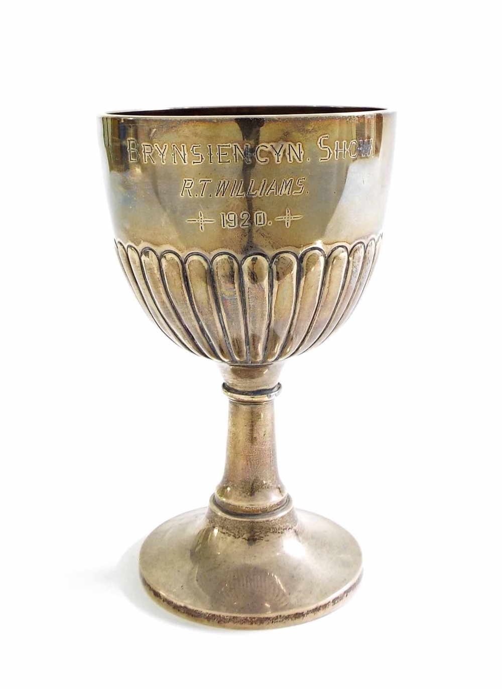 Silver half reeded goblet, maker T.H.E Birmingham, 1922, 5.75" high, 3.6oz approx