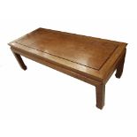 Chinese hardwood low occasional/opium table, the rectangular top upon square supports, 48" x 20",