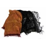 Iridescent Isnik gold cloth scarf, together with a velvet and silk damask scarf (2)