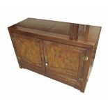 Modern Chinese buffet, the folding top flaps opening to reveal a carved black slate inset panel,