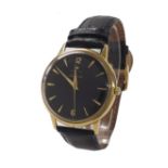 Zenith Automatic 18ct gentleman's wristwatch, black dial with Arabic 12 and 6, baton markers and
