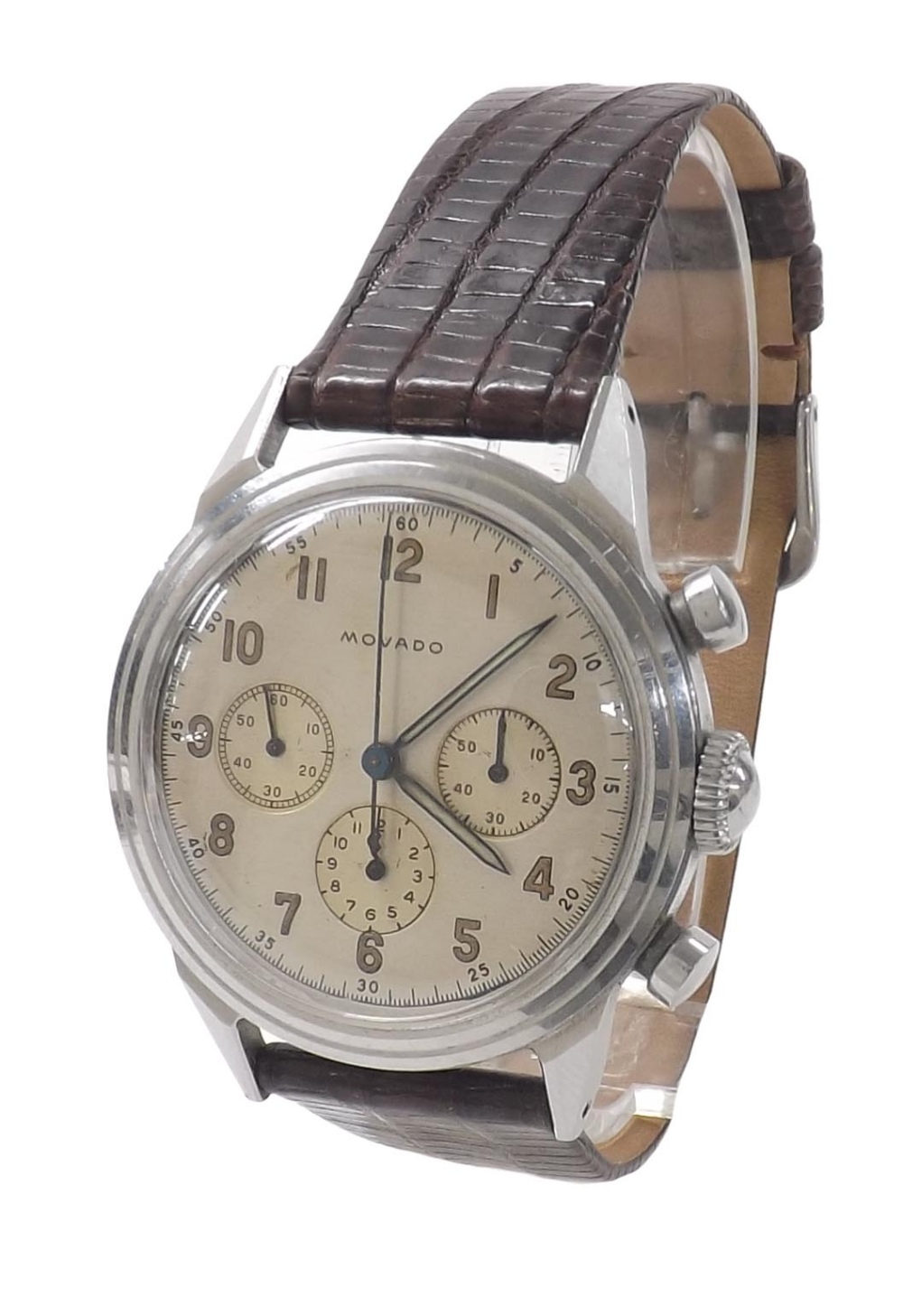 Movado chronograph stainless steel gentleman's wristwatch, ref. 19038, circa 1950s, signed - Image 2 of 4
