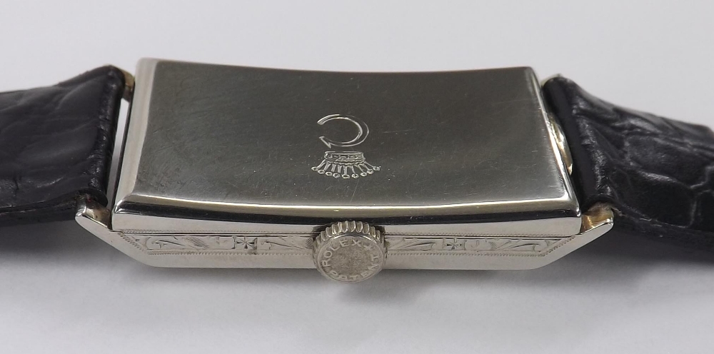 Rare Rolex Prince 14k white gold wristwatch, ref. 1343A, circa 1935, serial no. 67xxx, rectangular - Image 7 of 14