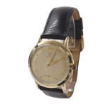 Omega 14k gentleman's wristwatch, ref. B6520, circa 1951, silvered dial with gilt quarter Arabic