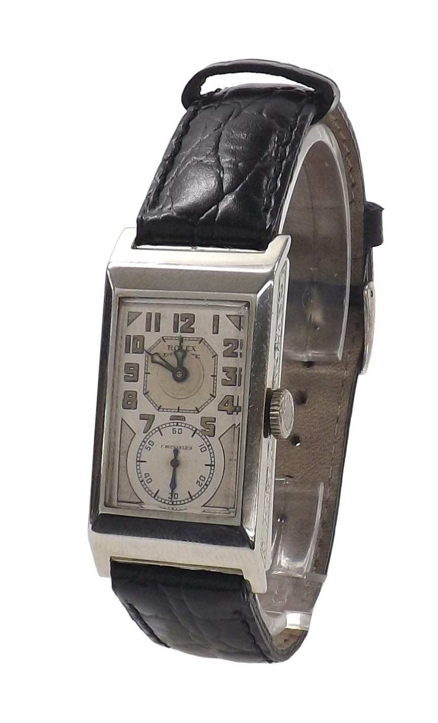 Rare Rolex Prince 14k white gold wristwatch, ref. 1343A, circa 1935, serial no. 67xxx, rectangular - Image 2 of 14