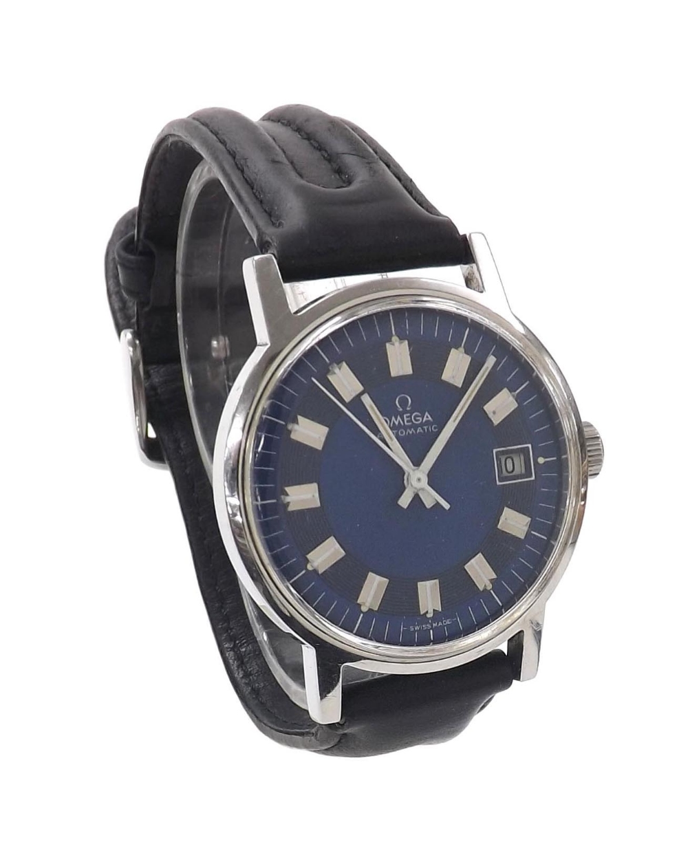 Omega automatic stainless steel gentleman's wristwatch, ref. 1660098, circa 1971, blue dial with