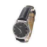 Longines stainless steel gentleman's wristwatch, ref. 6666-2, circa 1960, the black dial with Arabic