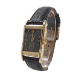 Longines 14k yellow gold gentleman's wristwatch, circa 1946, black dial with dot markers and