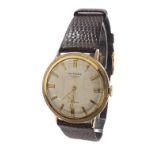 Longines 14k gentleman's wristwatch, circa 1962, case no. 783095 179, silvered dial with baton