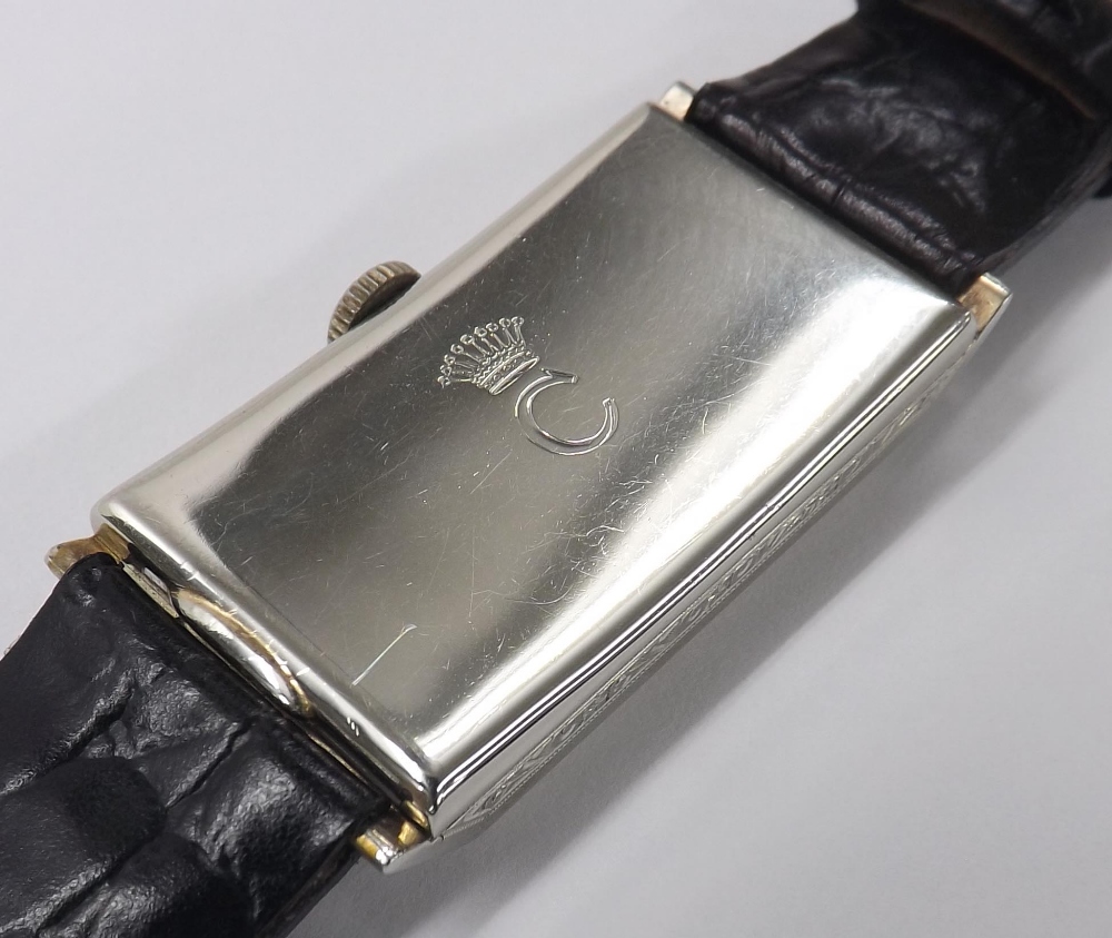 Rare Rolex Prince 14k white gold wristwatch, ref. 1343A, circa 1935, serial no. 67xxx, rectangular - Image 9 of 14