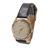 Longines 10k gold filled gentleman's wristwatch, circa 1950, silvered dial with gilt Arabic numerals