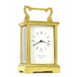 Mappin & Webb brass cased carriage clock timepiece, with presentation plaque, 5.75" high