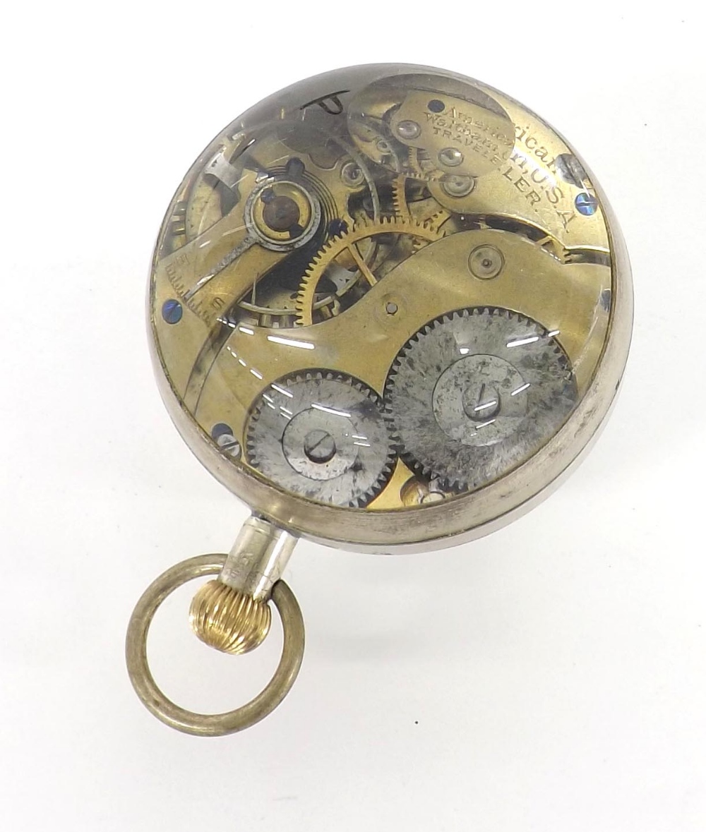 Waltham desk ball clock watch, the movement signed American Waltham, U.S.A. Traveler, no. - Image 2 of 2