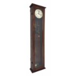 Synchrome electric master clock, the 6.5" silvered dial within a glazed oak case, 50.5" high (