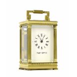 Mappin & Webb miniature brass cased carriage clock timepiece, 4" high (key)