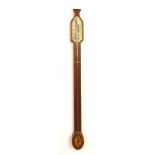 Kingwood stick barometer, the silvered scale over a flat trunk banded with ebony and boxwood, the