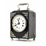 Ebonised carriage clock timepiece with silver plated mounts, 6.5" high