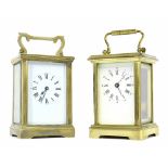 Carriage clock timepiece, within a corniche brass case, 6" high (key); also a contemporary