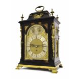 English ebonised triple fusee bracket clock, the 7.5" brass arched dial signed William Page, Chime