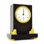 Good English black marble and ormolu mounted single fusee mantel clock in the manner of Thomas