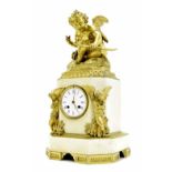 French ormolu and white marble two train pillar mantel clock, the Vincenti movement with outside