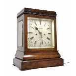 Good English rosewood double fusee library clock, the 7" square silvered dial signed Wilkinson,