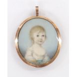 English School (18th century) - Portrait miniature of a young child, half length, wearing a cream