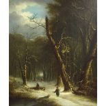 Style of William Thomas Such (19th century) - Winter landscape with figures collecting wood on a