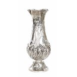 Edwardian silver vase, with wrythen fluted foliate decoration, maker Manoah Rhodes & Sons, London