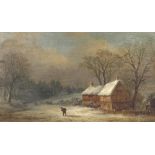 A* Coleman (19th century) - Winter landscape with a figure beside a thatched cottage, other