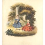 English School (c.1820) - Two children dressed in period costume beside trees, inscribed on a