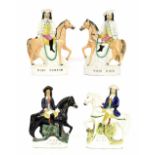 Pair of Staffordshire flatback figures of Dick Turpin and Tom King, 9.5" high; together with another