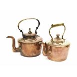 19th century copper kettle, 12.75" high; together with another similar smaller 19th century