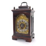 Miniature Continental fusee alarm bracket clock, the 2.75'' embossed gilt arched dial with