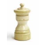 Late 19th century ivory pepper mill of turned waisted form, 4" high