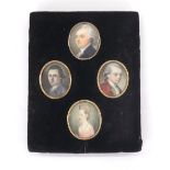 English School (18th century) - Portrait miniatures of three gentlemen and a lady, the first, head
