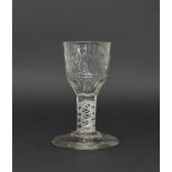 Small 18th century cordial glass, the ogee facet cut bowl on an opaque air twist stem and circular