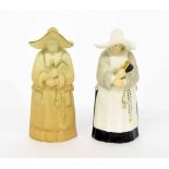 Two similar Royal Worcester porcelain candle snuffers modelled as nuns, one blush ivory and the