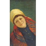 A* L* Peinidell (19th/20th century) - Portrait of a girl wearing a blue dress, a shawl and yellow