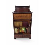 19th century mahogany open waterfall bookcase, the brass gallery open shelf over three tiers and two
