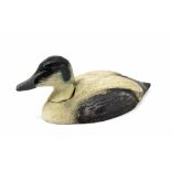 Old large painted wooden decoy duck, 18" long overall