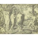 Ivory penwork plaque depicting semi clad maidens in a Classical scene, 18th/19th century, mounted