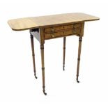 Regency mahogany Pembroke small centre table, the top fitted with two hinged side flaps supported by