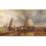 Follower of William Shayer Snr. (19th century) - Beach scene at low tide with figures unloading