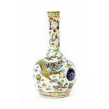 Chinese porcelain famille rose bottle vase, painted with two dragons chasing a flaming pearl, 6.5"